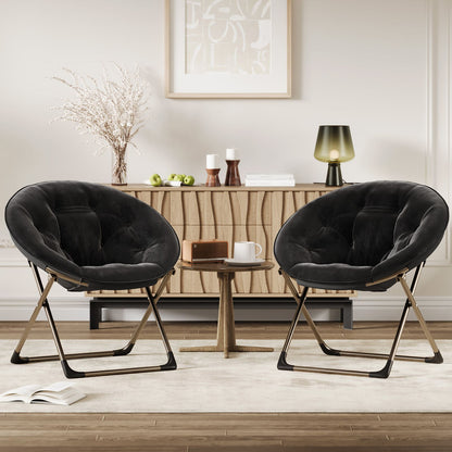 Loungestoel – Fauteuil – Zithoekstoel – Relaxstoel – Inklapbare Stoel – Memory Foam Zitting – Vleugelrugleuning – Ruimtebesparend – Stabiel Metalen Frame – Zwart