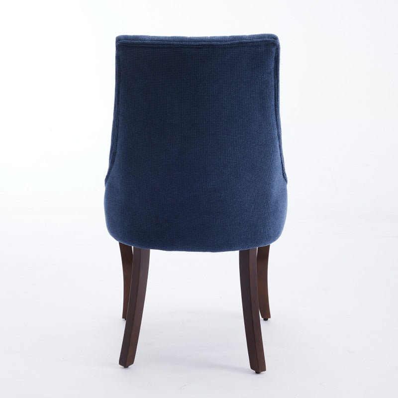 Eetkamerstoel – Stoel – Kuipstoel – Keukenstoel – Designstoel – Set van 2 – Blauwe chenille bekleding – Massief gebogen houten poten