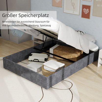 Bedframe – Tweepersoonsbed – Platformbed – Modern Bed – Laag Bed – Dutch Velvet Bekleding – Gasveer Mechanisme – 160x200 cm – Grijs