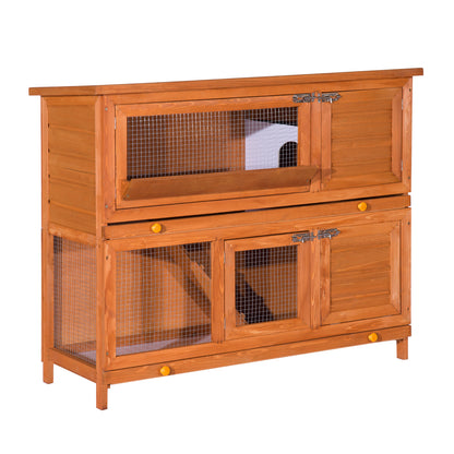 Konijnenhok – Kippenhok – Dierverblijf – Buitenhok – Duurzaam – 2-laags Design – Massief Dennenhout – Weerbestendig Dak – 120x48x100 cm – Met Hooiruif en Open Dak