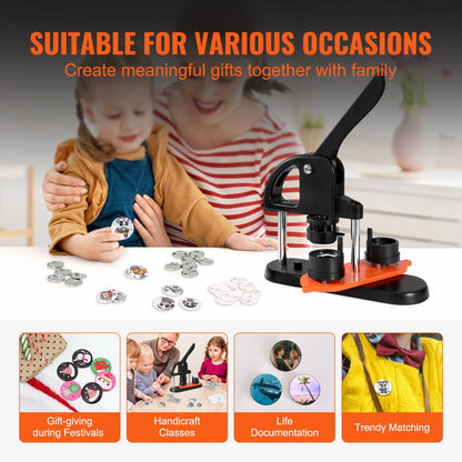 Buttonmaker – Buttonmachine – Badge Maker – Pin Maker – Knopmachine – 32 mm Buttons – Ergonomische Handgreep – Inclusief 500 Button Onderdelen