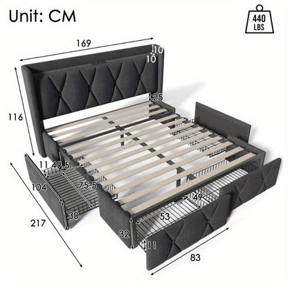 Tweepersoonsbed – Bedframe – Boxspring – Stapelbed – Slaapbank – 160x200 cm – Met Opberglades en Hoofdbord – Montageklaar en Duurzaam Niet-Houten Materiaal