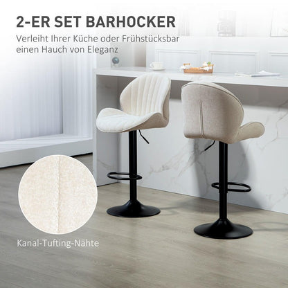 Barstoel – Barkruk – Barkrukken – Barstoel Set – Barstoelen – Verstelbare Zithoogte – Draaibare Zitting – Stalen Frame – Stoffen Bekleding Beige