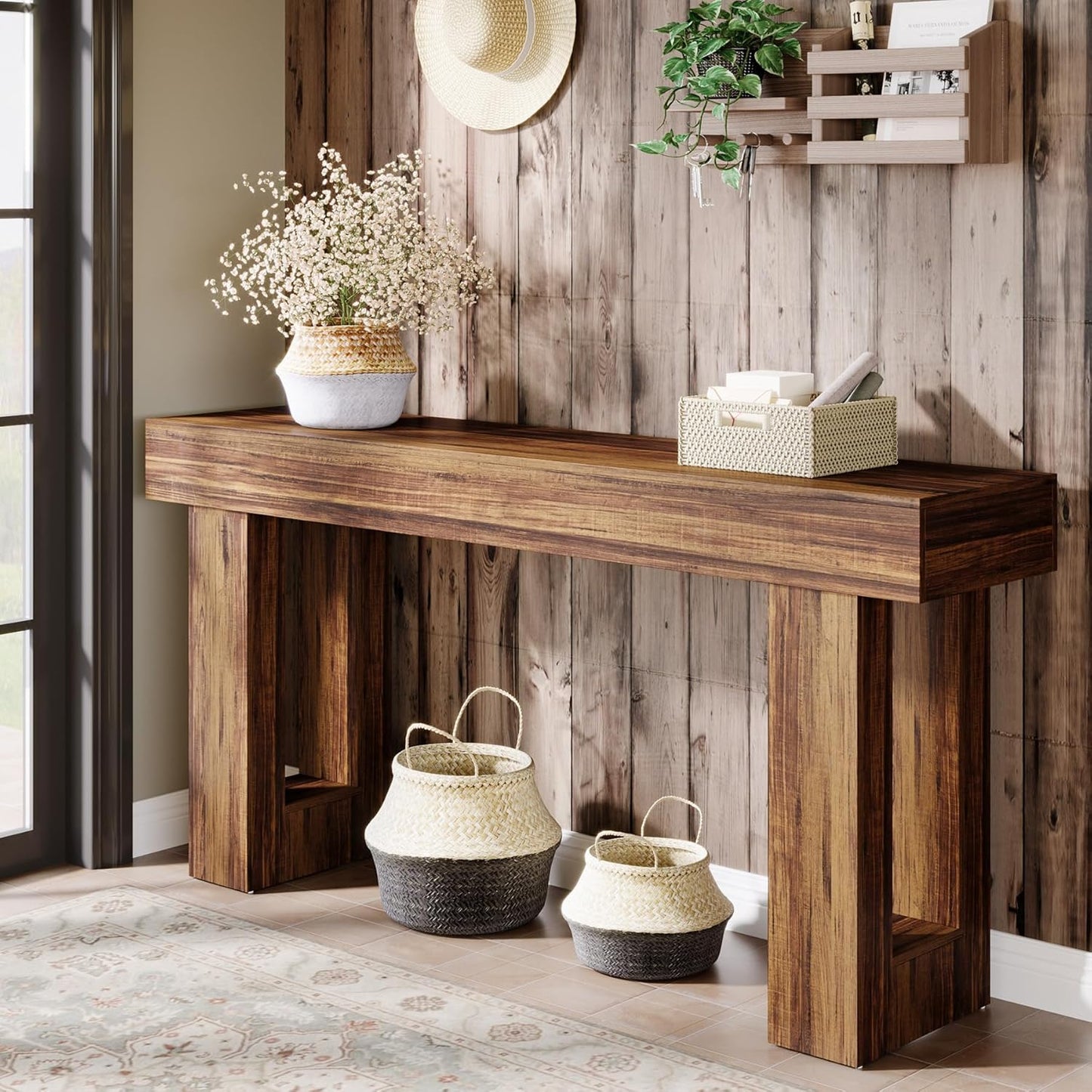 Vintage Sidetable – Wandtafel – Sofa Tafel – Haltafel – Console Tafel – 160 cm Lang – Robuust Houten Rustic Bruin
