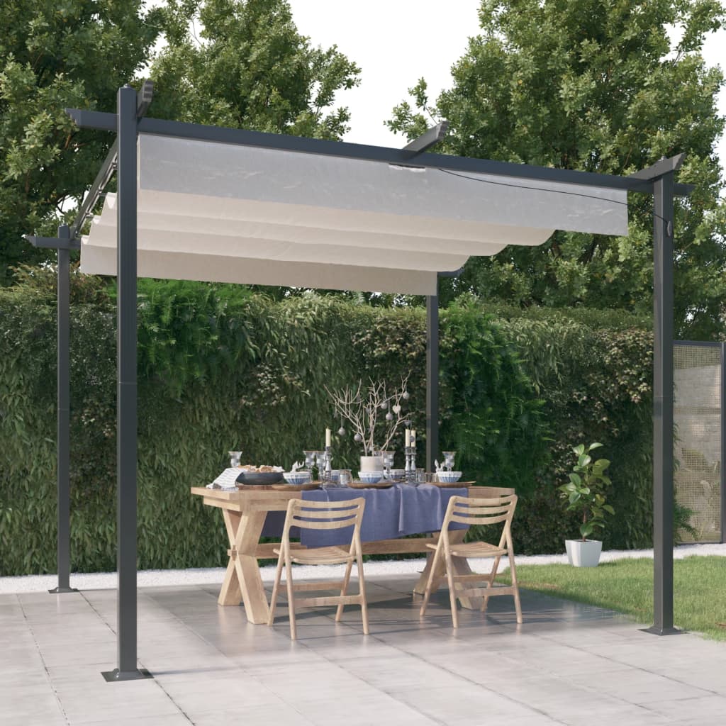 Tuinafscheiding – Tuinscherm – Privacyscherm – Windscherm – Tuinafsluiting – Uitschuifbaar Dak – Gepoedercoat Stalen Frame – 3x3m – Crème