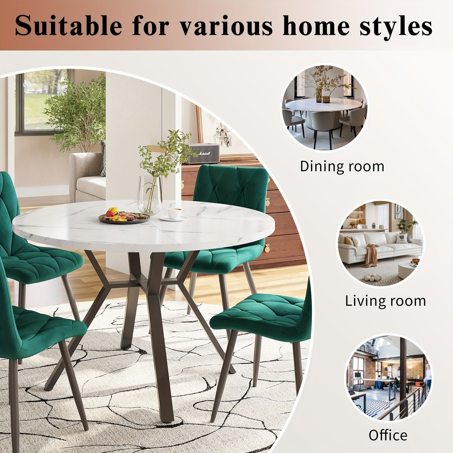 Eettafel – Ronde Tafel – Keukentafel – Eetkamertafel – Koffietafel – Marmer-look Blad – Zwart Metalen X-onderstel – Diameter 100 cm – Modern Minimalistisch Design