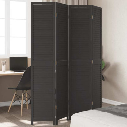 Room Divider with 4 Panels Made of Solid Black Paulownia Wood
