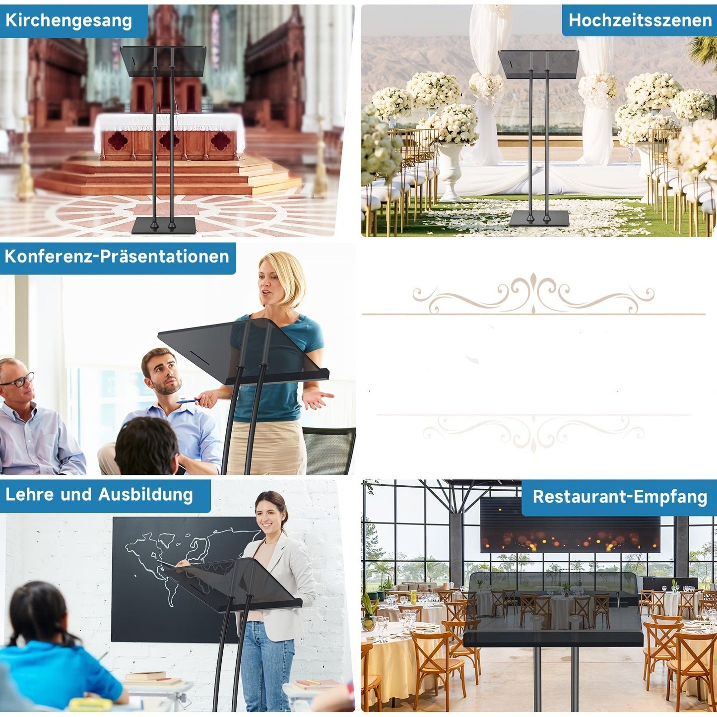 Spreekgestoelte – Podiumstandaard – Lessenaar – Lectorium – Katheder – Verstelbaar Hoogte – 10mm Acrylblad & Stevig IJzeren Onderstel
