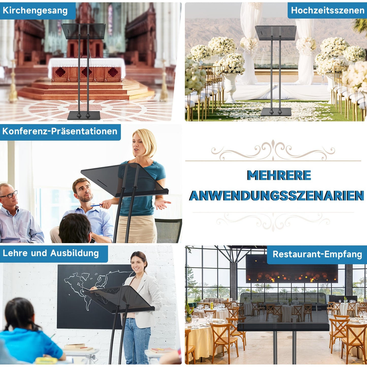 Spreekgestoelte – Lessenaar – Podium – Lectern – Presentatietafel – Verstelbaar Hoogte – Dik 10mm Acrylblad – Stevig IJzeren Onderstel