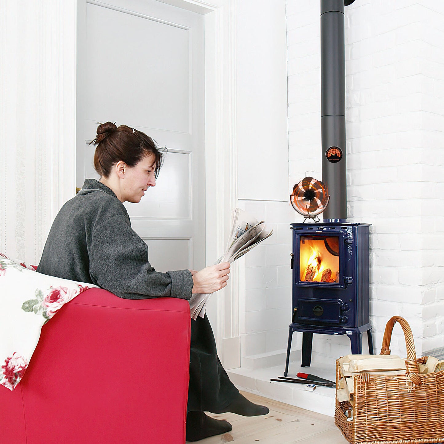 Houtkachel Ventilator – Kachelventilator – Stove Fan – Houtkachel Bladventilator – Warmteverspreider – Energieneutraal – Stil Geluid < 25 dB – Inclusief Thermometer