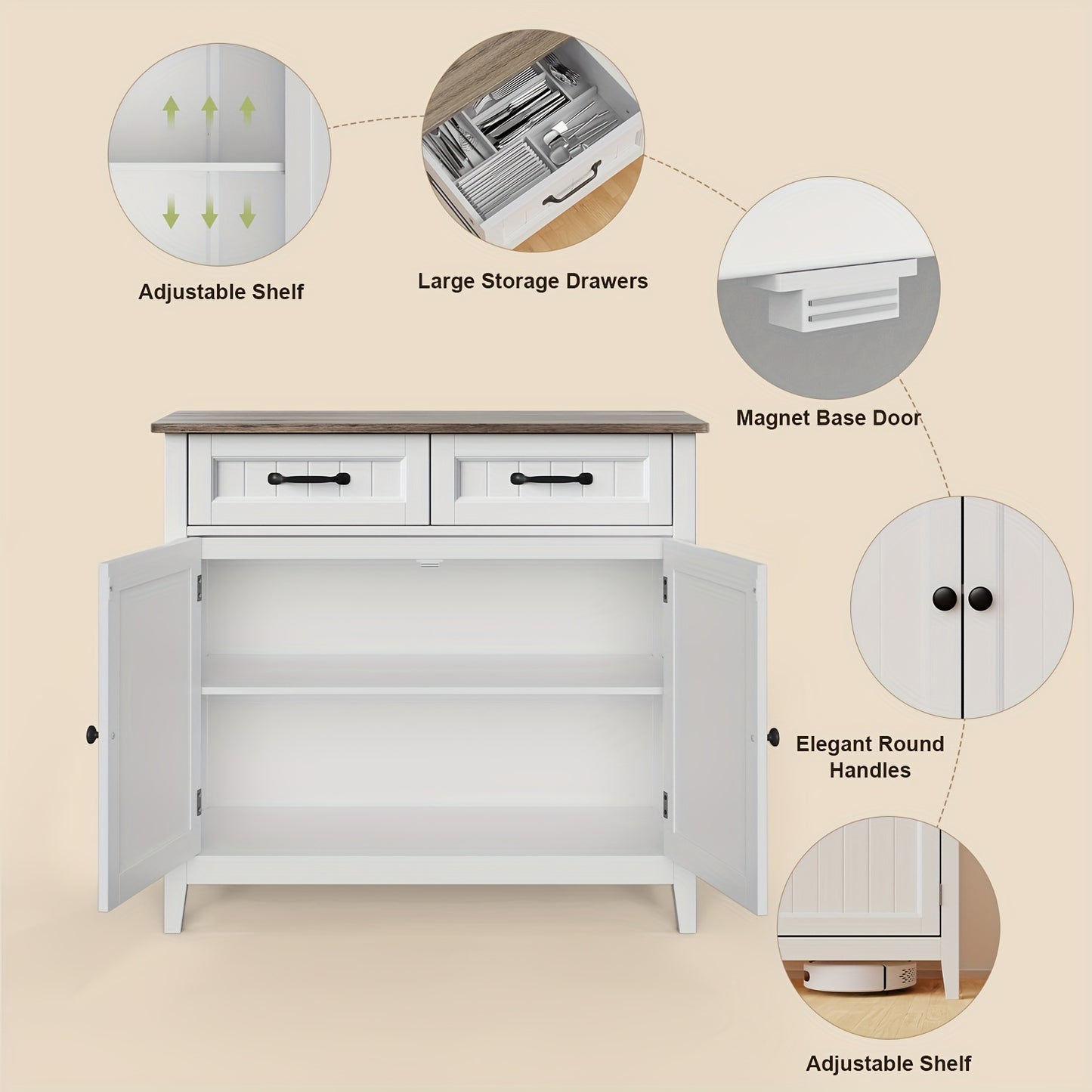Dressoir – Buffetkast – Opbergkast – Keukenkast – Sideboard – Ruim Met Lade En Verstelbare Plank – Hardhouten Grijs