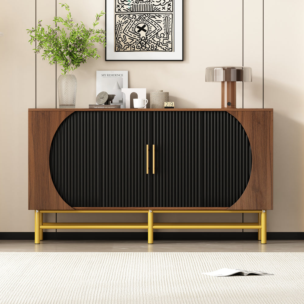 Dressoir – Buffetkast – Opbergkast – Kast – Buffetkast Eetkamer – Walnootkleur – Verstelbare Planken – Stevige Gouden Poten