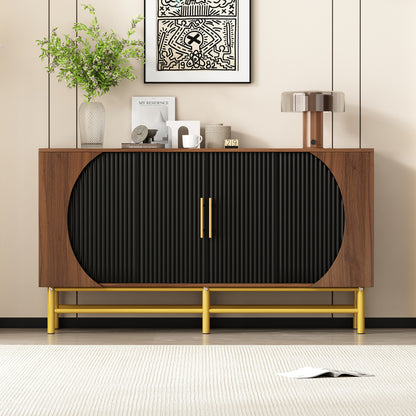 Dressoir – Buffetkast – Opbergkast – Kast – Buffetkast Eetkamer – Walnootkleur – Verstelbare Planken – Stevige Gouden Poten