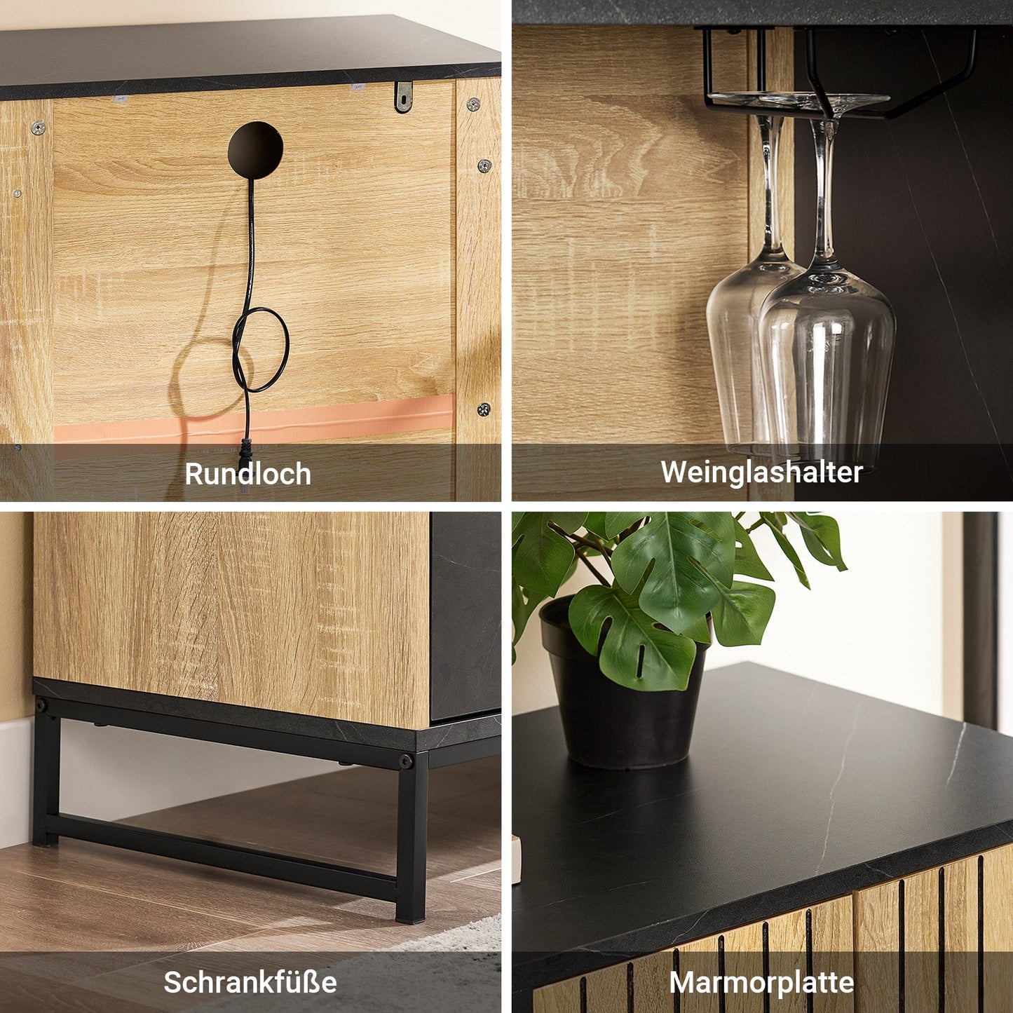 Keukenkast – Keukenbuffet – Opbergkast – Magnetronkast – Buffetkast – Met Magnetronvak en Verstelbare Plank – Eikenhout Zwart – Compact 107x85x40 cm