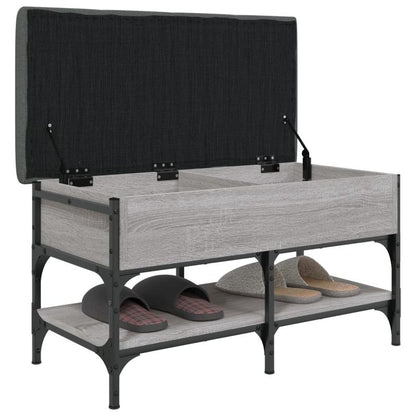 Modern Gray Sonoma Shoe Bench with Cushioned & Storage - Frame & Particleboard, Padded Entryway Bench with Shoe Rack, Space-Saving Freestanding Furniture (Under 68.58cm Height, <3.2 Cu Ft) for Hallway, Mudroom, Small