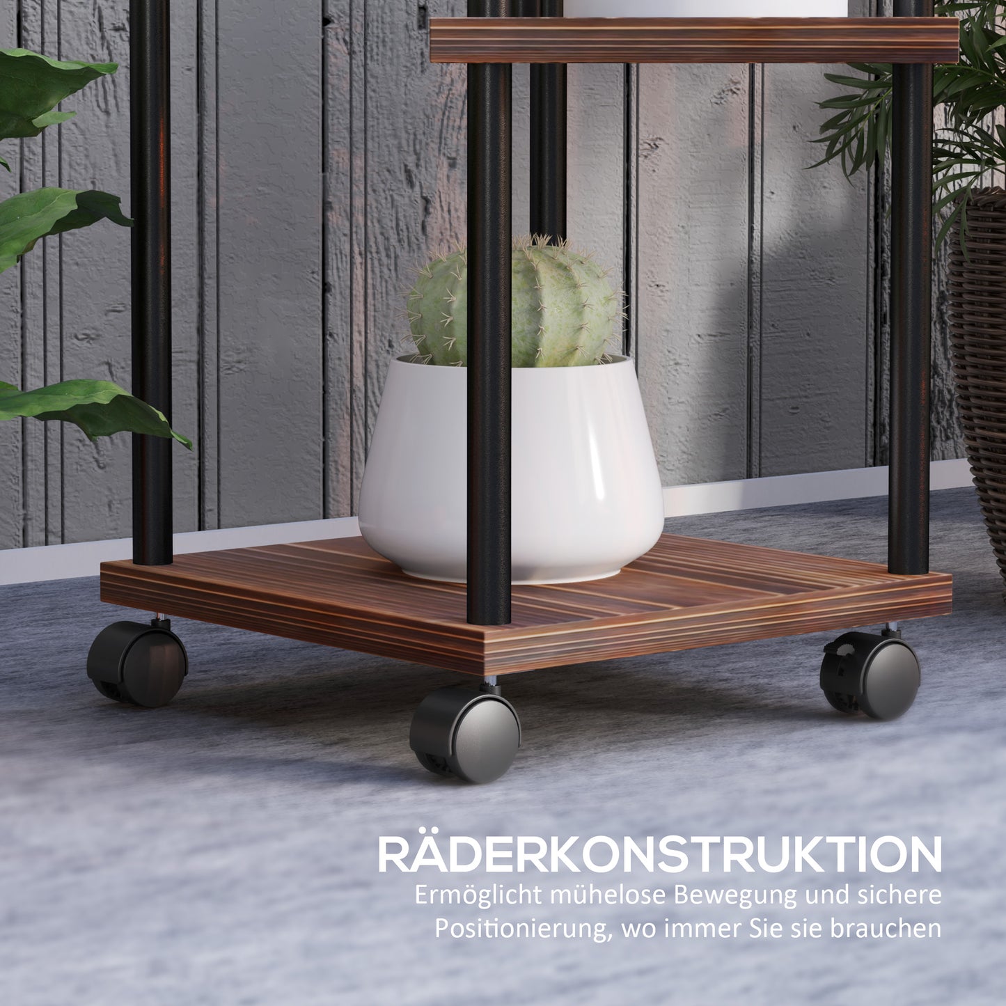 Plantenrek – Plantenstandaard – Plantentafel – Plantentrap – Bloemenrek – 5 Laags – Hout en Staal – Gestaggerd Ontwerp – Voor Binnen & Buiten