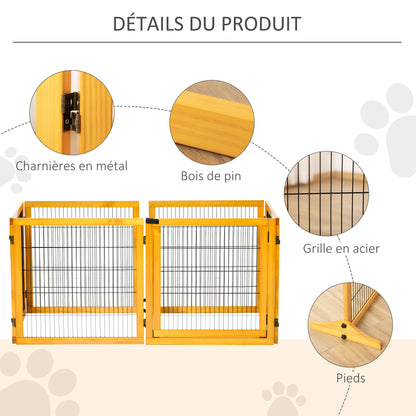 Hondenhekje – Hondenhek – Huisdierhek – Traphekje – Dierenhek – Modulair Inklapbaar Design – Massief Dennenhout met Stabiele Voeten – 432 x 36 x 70 cm – Geel