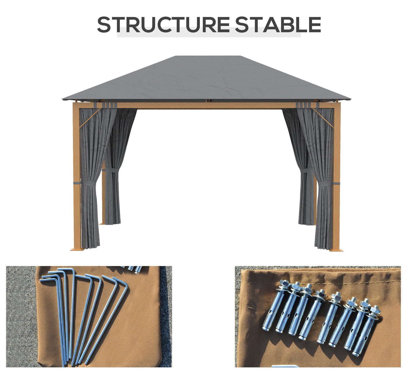 Tuinprieel – Tuinkamer – Overkapping – Pergola – Tuinpaviljoen – Aluminium Frame – Polyester Dak met UV Bescherming – Donkergrijs