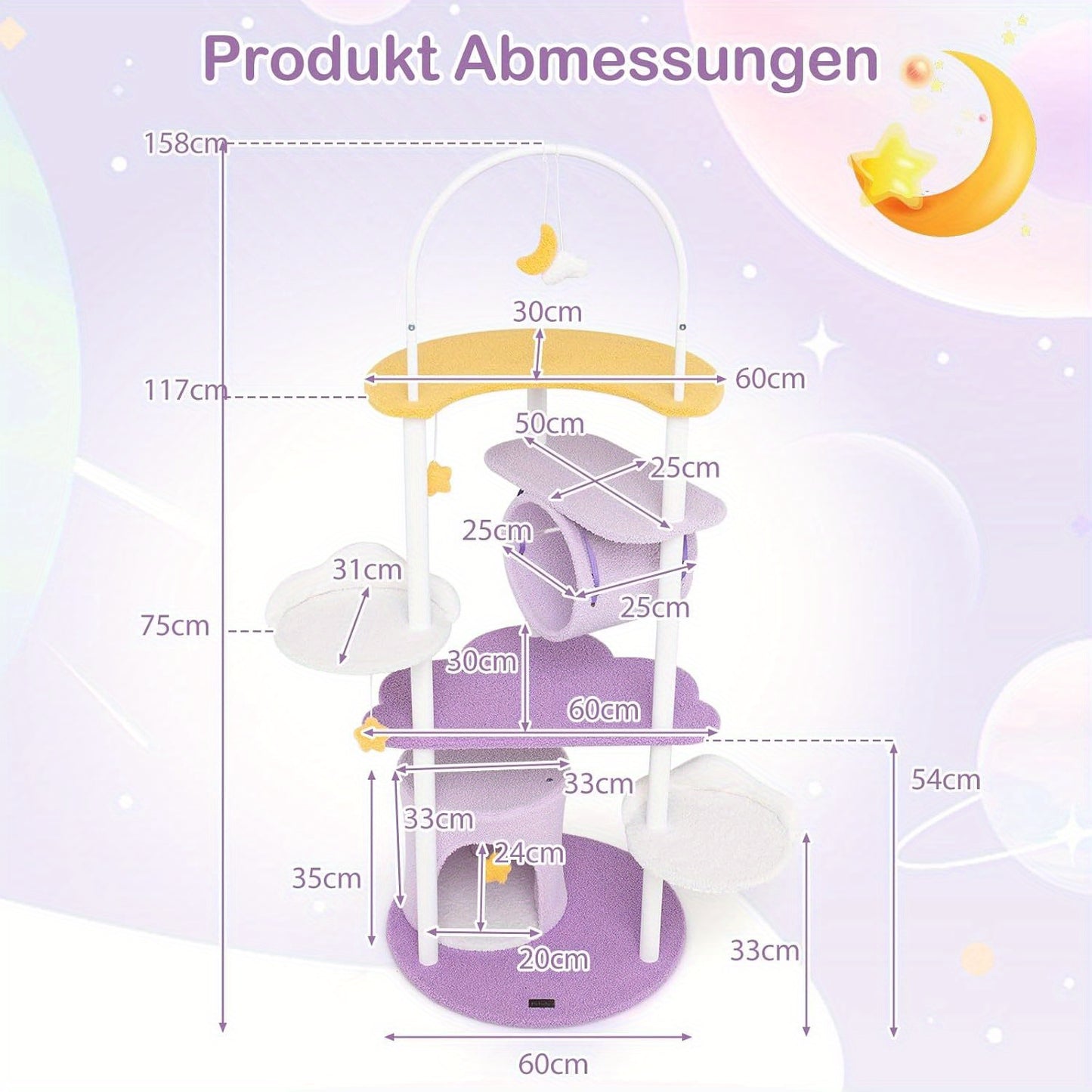 Krabpaal – Kattenboom – Krabmeubel – Kattenhuis – Kattentoren – 158 cm Hoog – Met Kattenhol, Tunnel en Hangend Speelgoed – Stevig Met Metalen Frame
