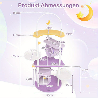 Krabpaal – Kattenboom – Krabmeubel – Kattenhuis – Kattentoren – 158 cm Hoog – Met Kattenhol, Tunnel en Hangend Speelgoed – Stevig Met Metalen Frame