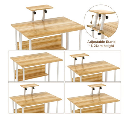 Bureau – Computertafel – Werkplek – Schrijftafel – Inklapbaar – Verstelbare Monitorstandaard – Verrijdbaar Met Wieltjes – Metaal Frame Met Houten Blad – 58x80x75 cm