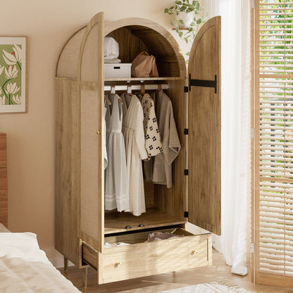 Modern Freestanding Wardrobe with Fabric Doors & Drawers - Oak-Finish, Easy Assembly, 68.58cm+ Height, 3.2+ Cu Ft Capacity, -Standing Dresser for Bedroom/, Wood Color (No Wood)