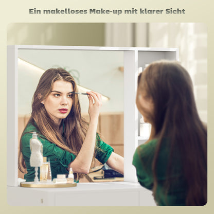 Make-Up Tafel – Schminktisch – Kaptafel – Vanity Table – Dressing Table – Wit – Grote Spiegel – 4 Lades en Veel Opbergruimte