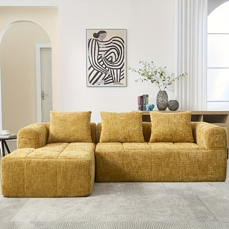 Modern Sectional Sofa, L-shaped Sofa, 3-seater Sofa, No Installation Required, Chenille Sofa With Chaise Longue And Armrests, 3 Cushions