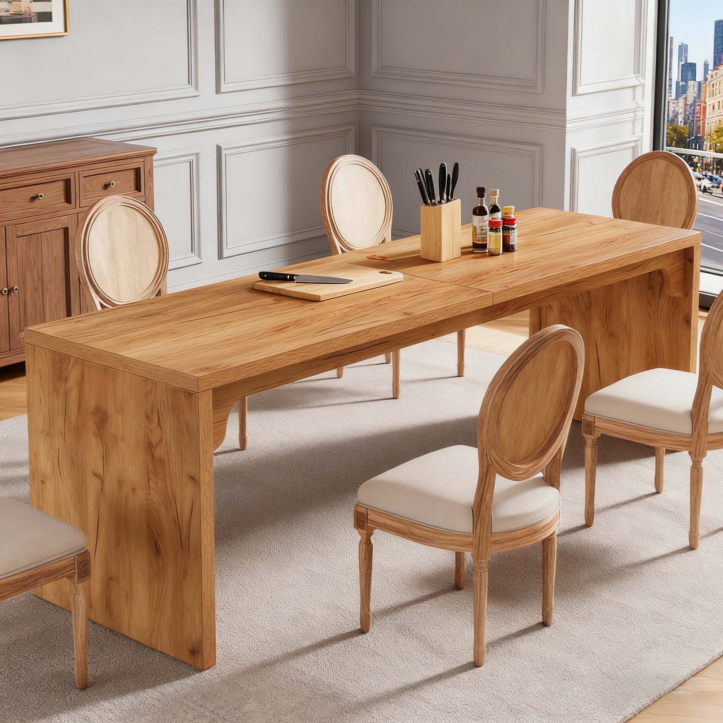 180x59x75cm Extra Long Dining Table | Multi Functional Farmhouse Brown Dinner Table for Home Dining, Conference Meal, Family Gathering, Daily Gift Idea and Home Essential - BYBLIGHT, Contemporary Style, Engineered Wood Top an