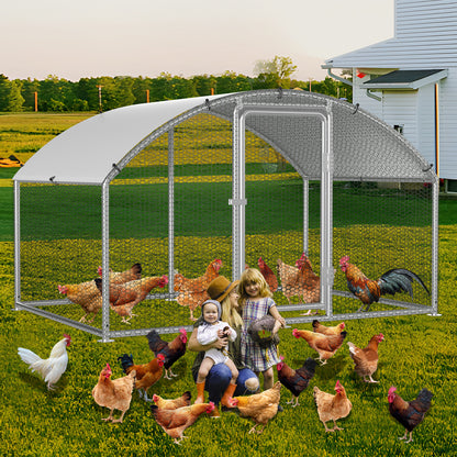 Chicken Coop Free-Range Enclosure, 3X2X2M/3X4X2M/3X6X2M/3X8X2M Galvanized Steel, Chicken House Dome Roof with Lock And Pe-Colored Tarpaulin, Easy to Clean, for Chicken Cage Bird Cage.