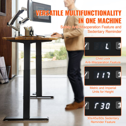 VEVOR Electric Standing Desk Frame Adjustable 70-117 cm H Black Workstation Base