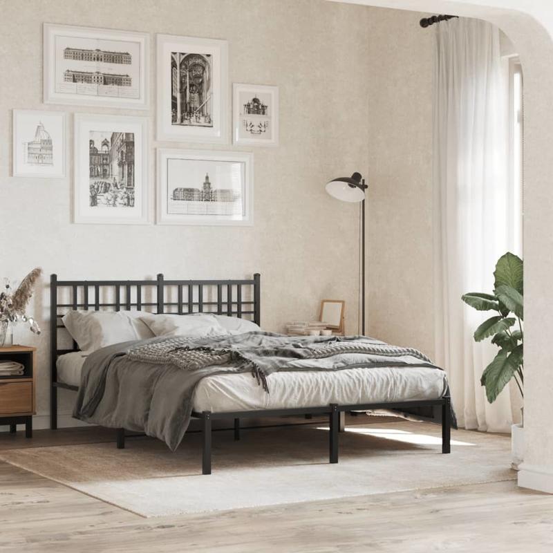 Bedframe met hoofdbord metaal zwart 140x200cm