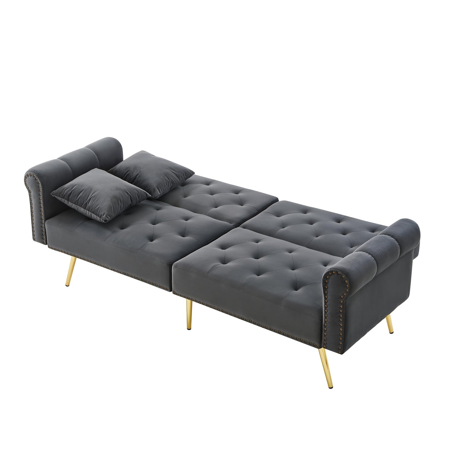 Modern Double Sofa Bed - Velvet Cover, Backrest with 3 Levels Of Adjustment And Gold Plated-plated Metal Feet Stylish Sofa with Sleeping Function - Space-saving And Flexible, Ideal for Small Rooms