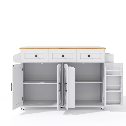 Keukenwagen – Keukentrolley – Keukenkar – Keukenmeubel – Keukenblad – Uitklapbaar Werkblad 70 cm – Witte MDF Mobiele Keukenwagen Met 4 Deuren en 3 Lade