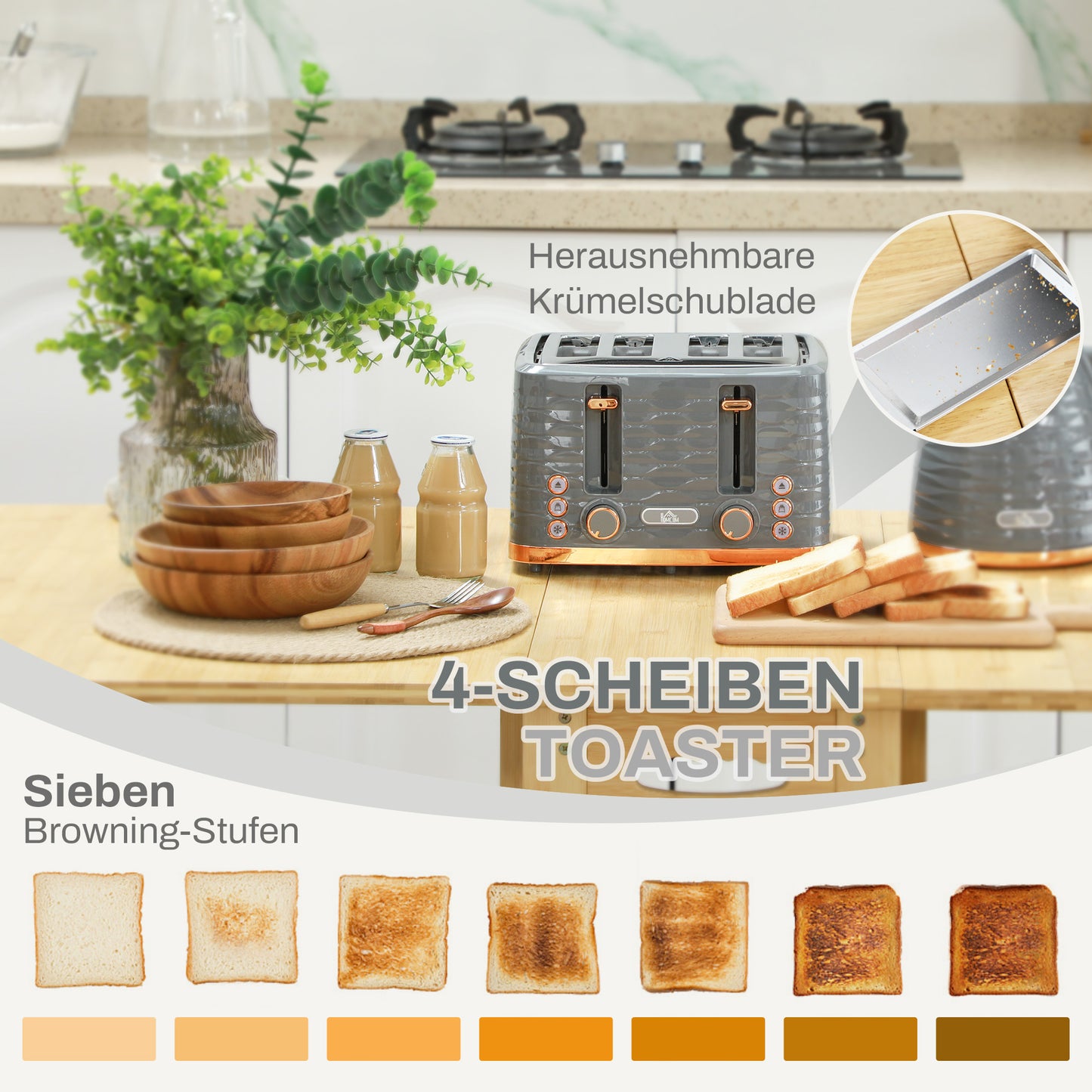 2-in-1 Broodrooster en Waterkoker – Toaster – Kettle – Ontdooien – Opwarmen – Grijs – 7 Bruiningsniveaus – Compact Design
