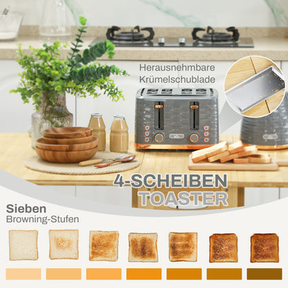2-in-1 Broodrooster en Waterkoker – Toaster – Kettle – Ontdooien – Opwarmen – Grijs – 7 Bruiningsniveaus – Compact Design
