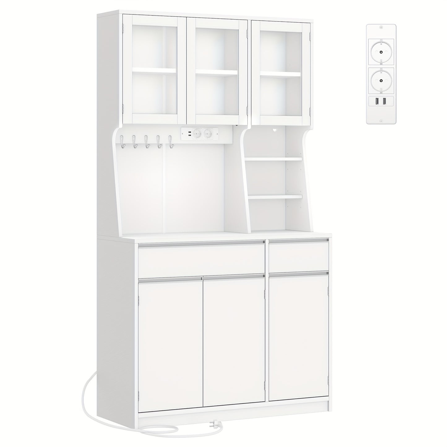Keukenkast – Keukenbuffet – Keukenkastje – Opbergkast – Witte Keukenkast – Led-verlichting – Ingebouwde Stopcontacten – Verstelbare Planken – 100x40x180 cm – Hardhouten Constructie