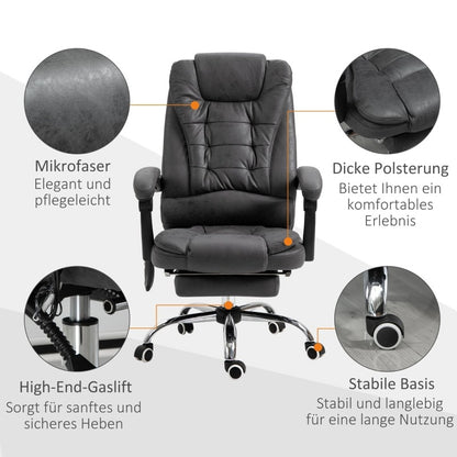 Bureaustoel Massage – Werkstoel Ergonomisch Stoel Bureaustoel Relaxstoel – Met Afstandsbediening – Verstelbare Hoofdsteun en Lendensteun – 6-Punt Voetensteun – Grijs Stof – Metaal Frame – Geen Hout – Gemakkelijke Montage