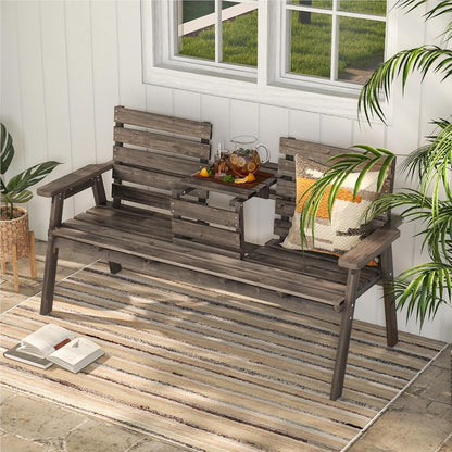 Houten Tuinbank – Buitenbank – Parkbank – Balkonbank – Terrasbank – Opvouwbare Middentafel – Belastbaar Tot 320 Kg – 160x64x86 Cm