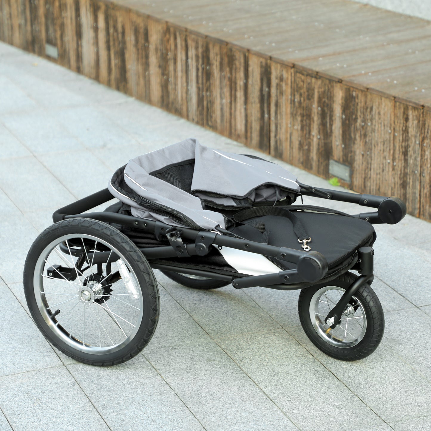 Hondenbuggy – Hondenwagen – Huisdierenwagen – Wandelwagen – Buggy – Opvouwbaar – Rubber Wielen – Tot 40 Kg – Grijs