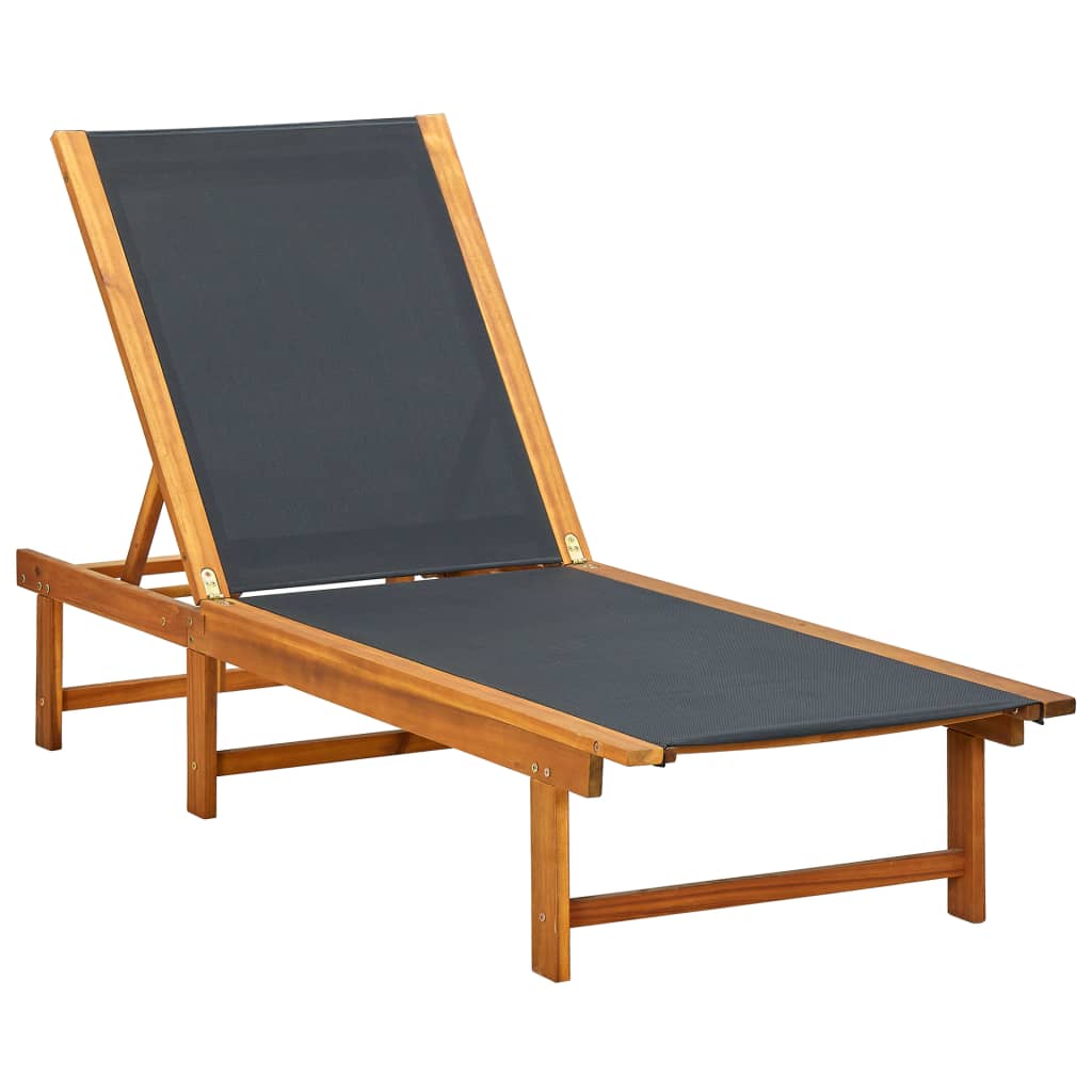 Ligstoel – Tuinstoel – Loungestoel – Ligbed – Verstelbare Rugleuning – Acaciahout – Waterbestendig Textiel