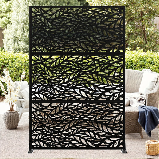 Metalen Privacywand – Tuinscherm – Balkonscherm – Afscheiding – Schermwand – Zwart bladmotief – 182,88x119,38 cm – Weerbestendig Gegalvaniseerd Staal – Eenvoudige Montage