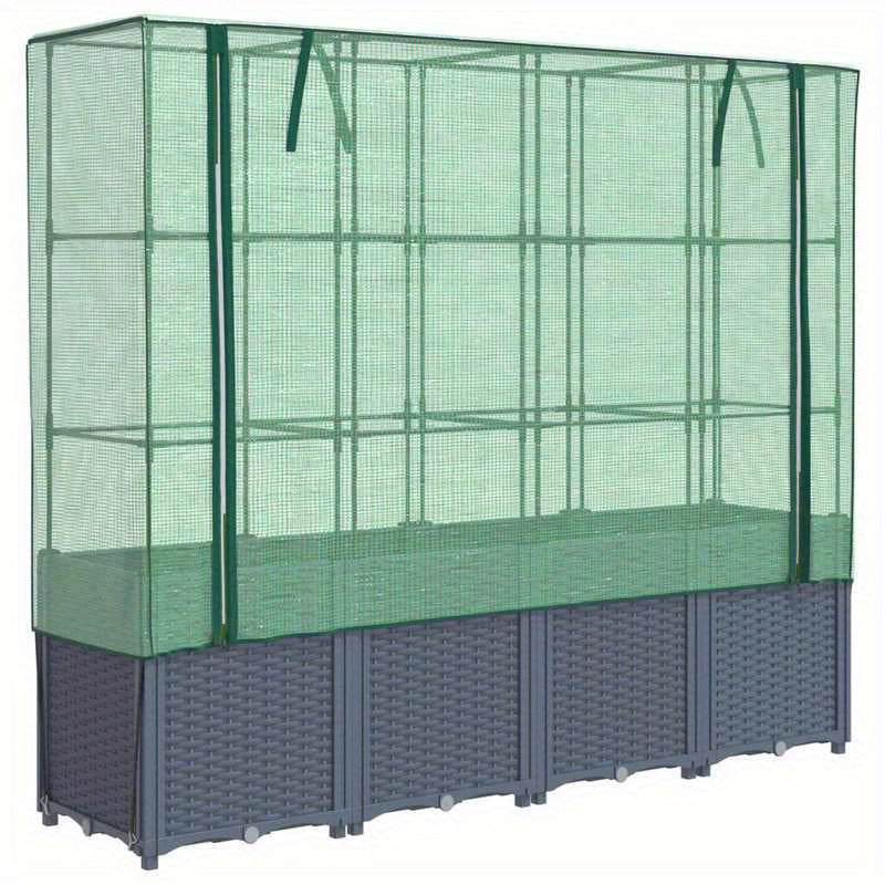 Elevated Raised Planter with Cashew Shells, 160x40x153cm, Rattan-Style Design for Garden or Patio, Durable Plastic Construction with Mesh Sides for Ventilation and Drainage, Patio Planter Box | Rattanlook Planter | Woven Text