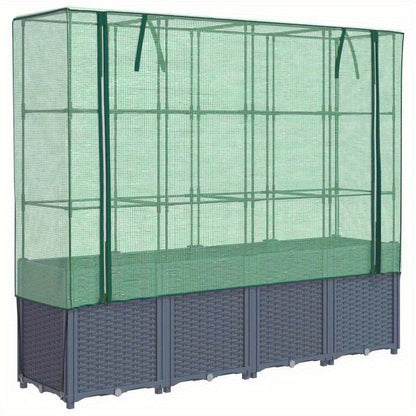 Elevated Raised Planter with Cashew Shells, 160x40x153cm, Rattan-Style Design for Garden or Patio, Durable Plastic Construction with Mesh Sides for Ventilation and Drainage, Patio Planter Box | Rattanlook Planter | Woven Text