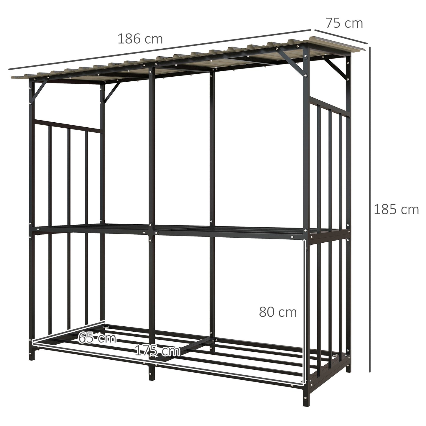 Houtopslag – Brandhoutrek – Haardhoutrek – Houtrek – Houtberging – Gepoedercoat Staal – Waterdicht Dak 1,17 m³ – Draagvermogen 100 kg