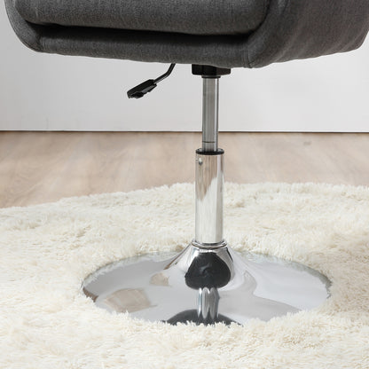 Draaifauteuil – Lounge Fauteuil – Relaxstoel – Stoel Met Armleuningen – Verstelbare Zithoogte – Met Metalen Frame – Linnenlook Bekleding – Donkergrijs