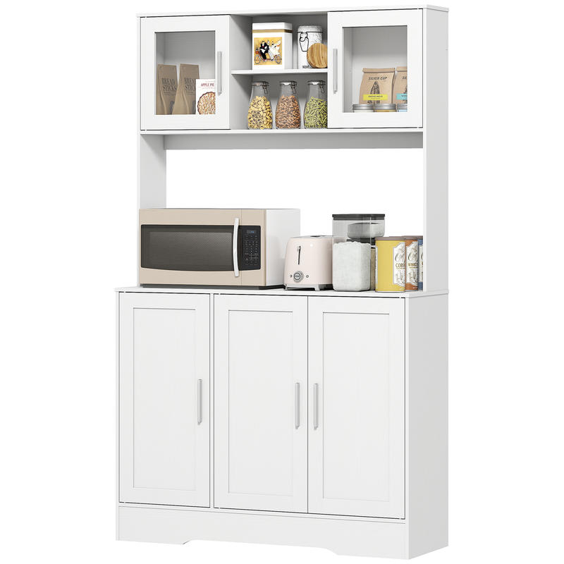 Keukenkast – Keukenmeubel – Opbergkast – Buffetkast – Keukenonderkast – Scandinavisch Design – 4 Glazen Deuren – Verstelbare Legplanken – Wit MDF & Spaanplaat – Duurzaam & Strak