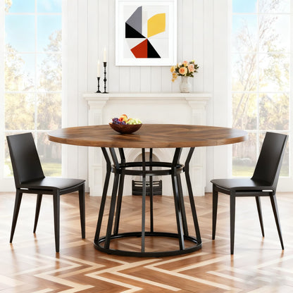 Eettafel – Ronde Tafel – Keukentafel – Dinertafel – Tafel – 120 cm Diameter – Krasbestendig Spaanplaat Blad – Stabiel Metalen Onderstel Bruin