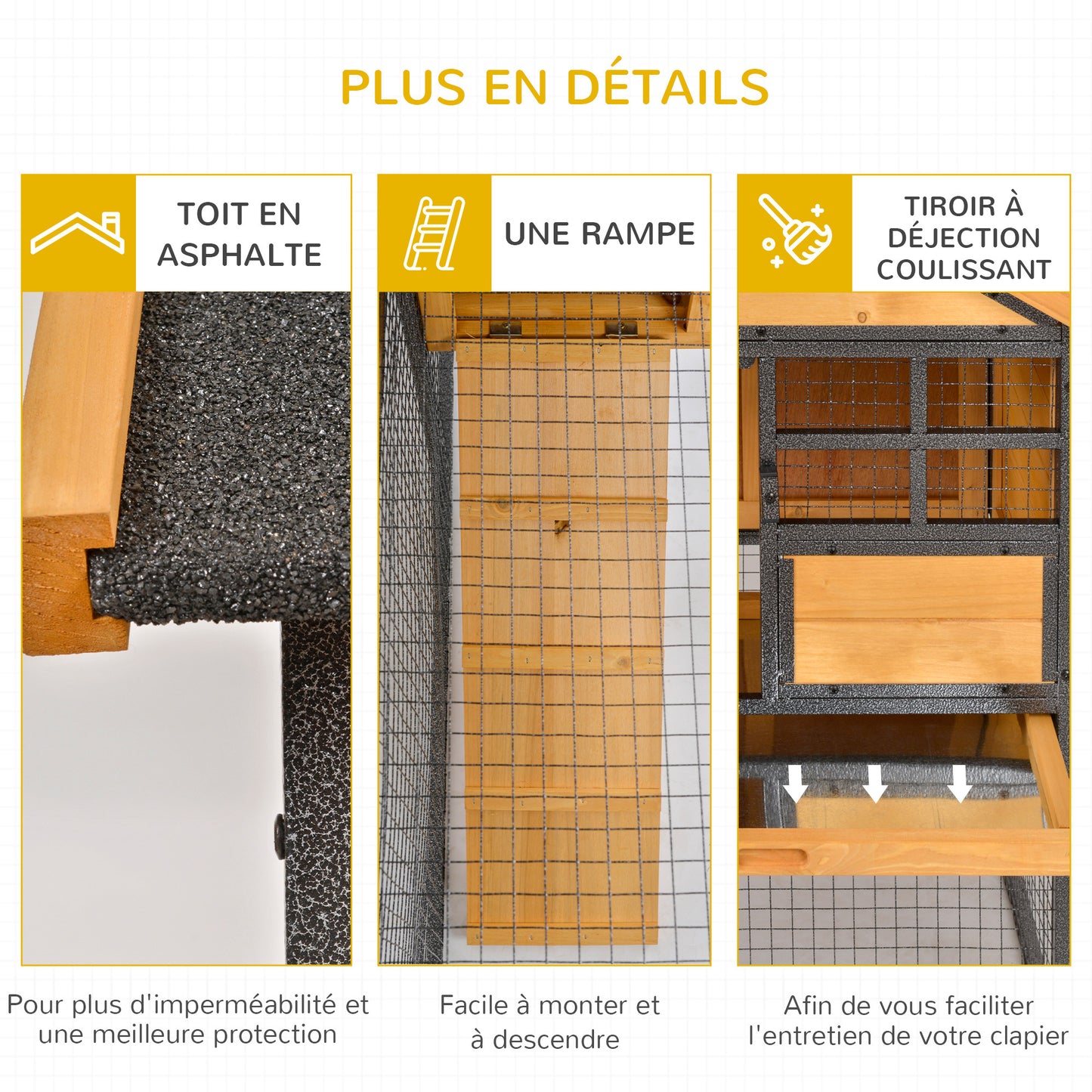 Konijnenhok – Dierenverblijf – Buitenren – Kippenhok – Ren Voor Konijnen – Epoxy Metalen Frame – Voorbehandeld Vurenhout – Met Ren En Loopplank – 122x63x92 cm – Oranje