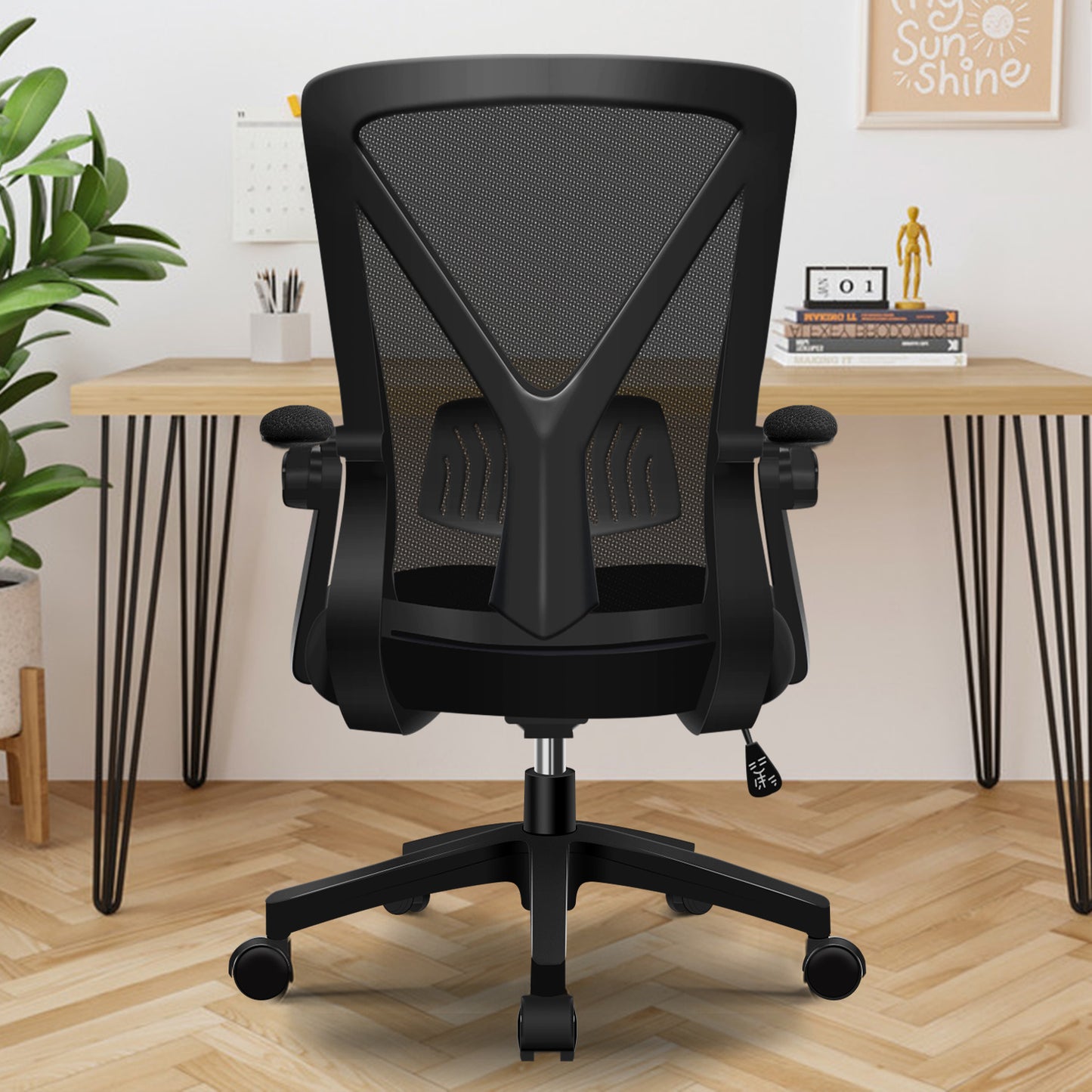 AIIDO Ergonomic Office Chair with Breathable Mesh Backrest, Foldable & Adjustable Armrests, Pressure-Relieving Memory Foam Seat – Tilt Adjustment, Sturdy 5-Wheel Base, 150kg Capacity – Perfect for Long Hours at Home, Desk